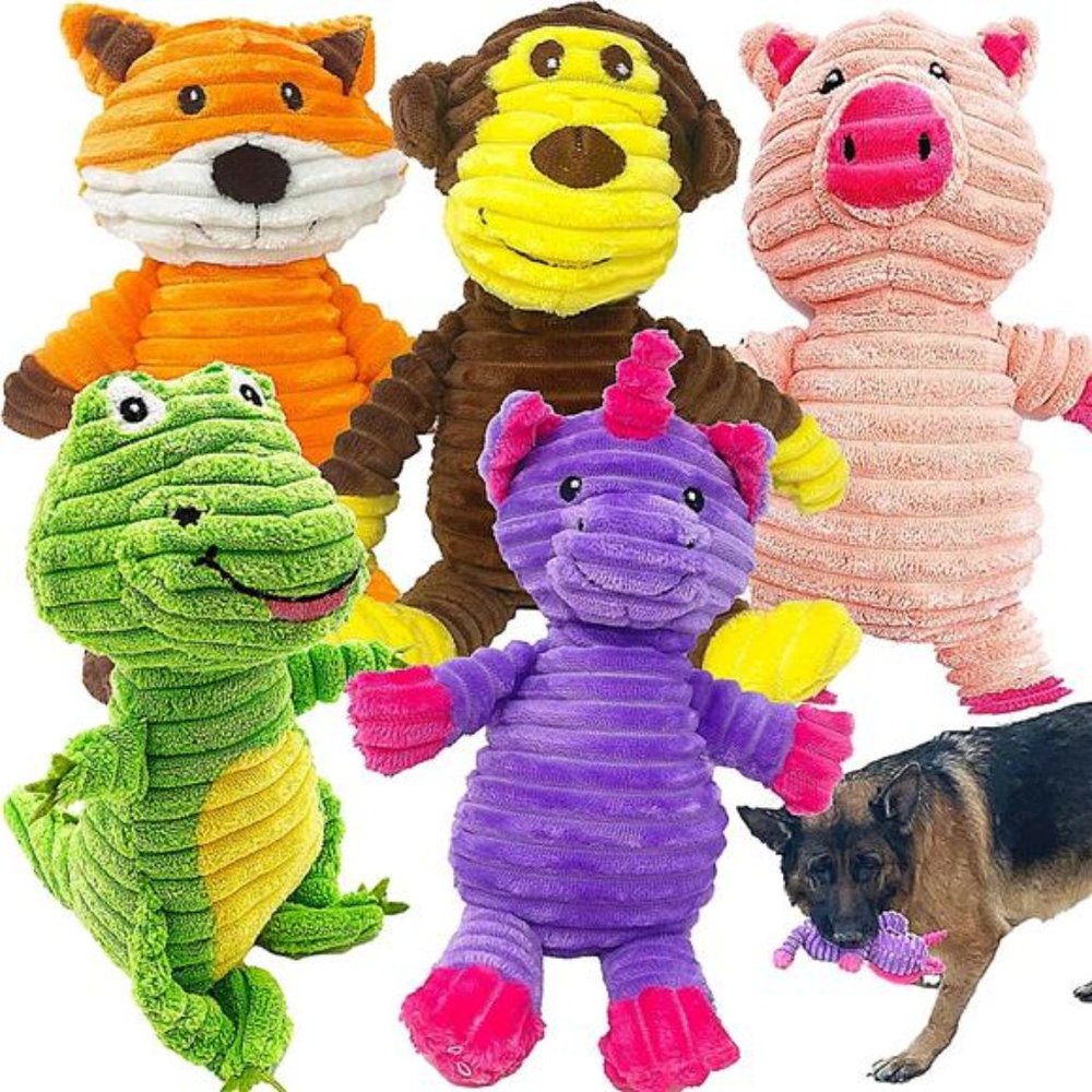 5 Pack Plush Toys Assortment Value Bundle Puppy Pet Mutt Squeak Toy for Dogs